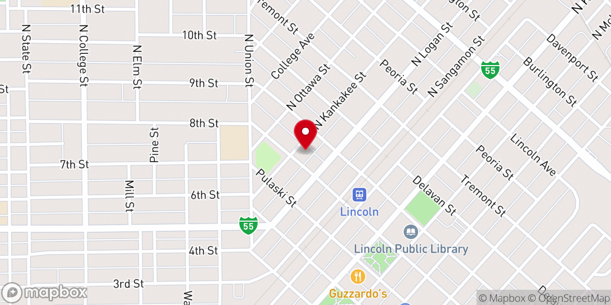 Map showing location of First United Methodist Church Lincoln, IL