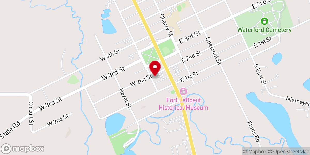 Map showing location of Asbury Global Methodist Church, Waterford PA