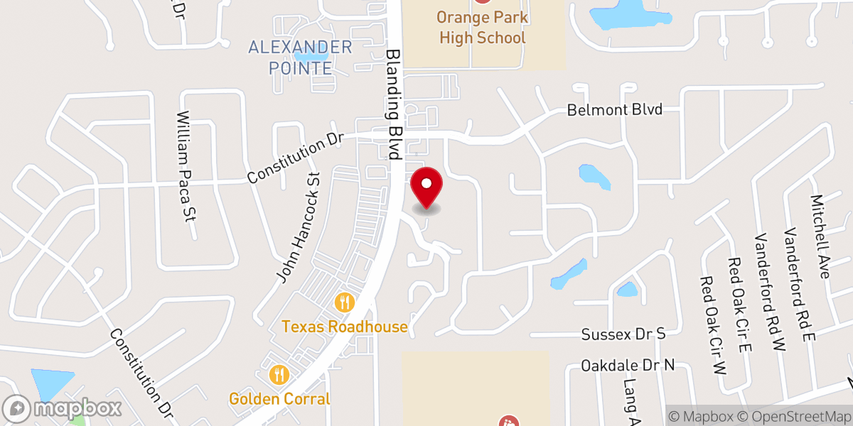 Map showing location of Community Bible Church of Orange Park