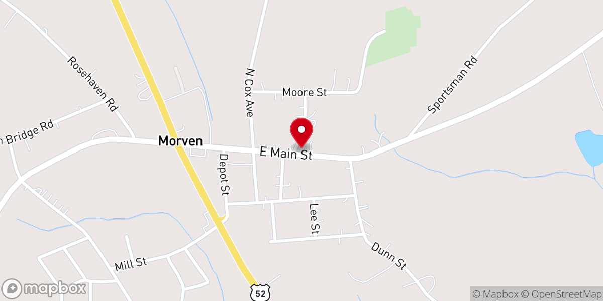 Map showing location of Morven Baptist Church, MORVEN,NC