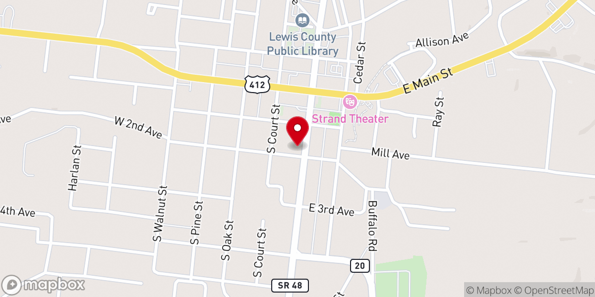 Map showing location of Hohenwald Church of Christ