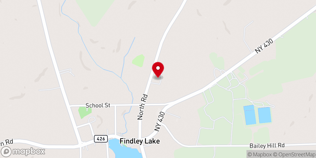 Map showing location of Findley Lake Church