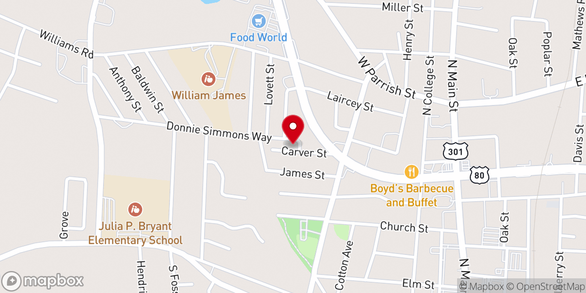 Map showing location of Stevens Temple Church of Christ
