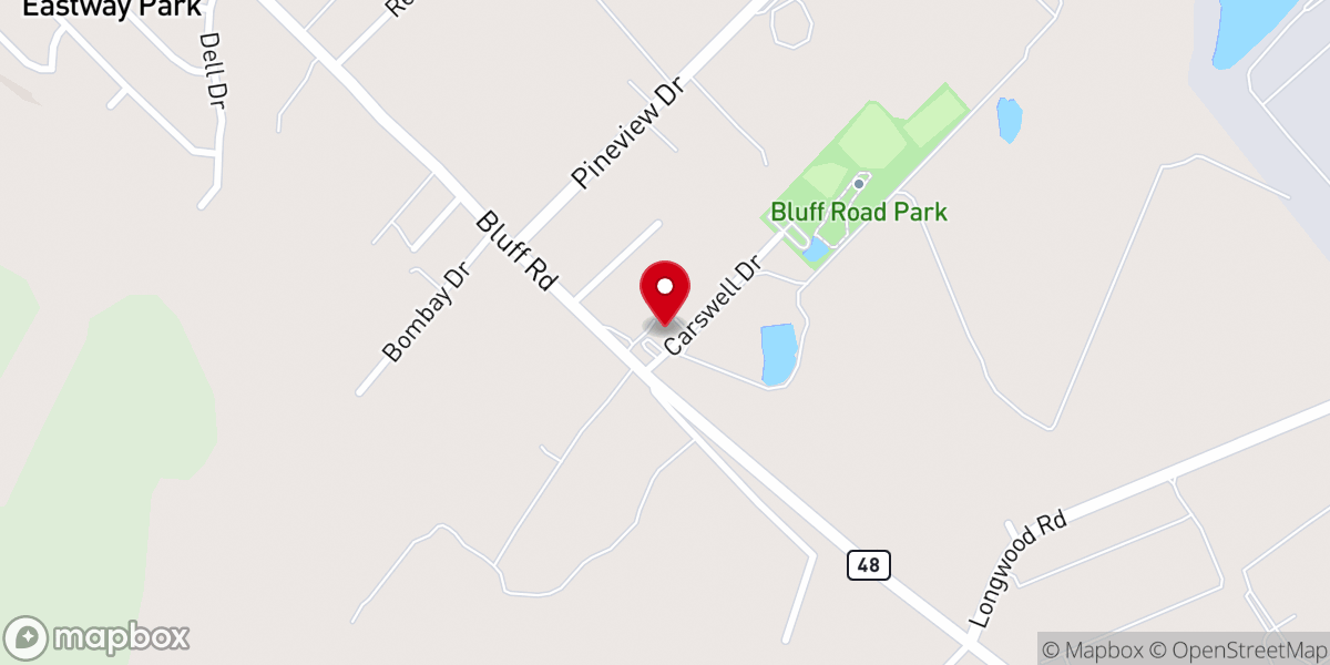Map showing location of Bluff Road United Methodist Church