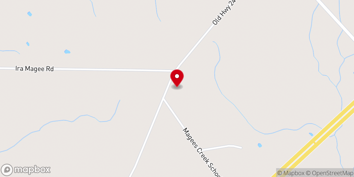 Map showing location of Magees Creek Church