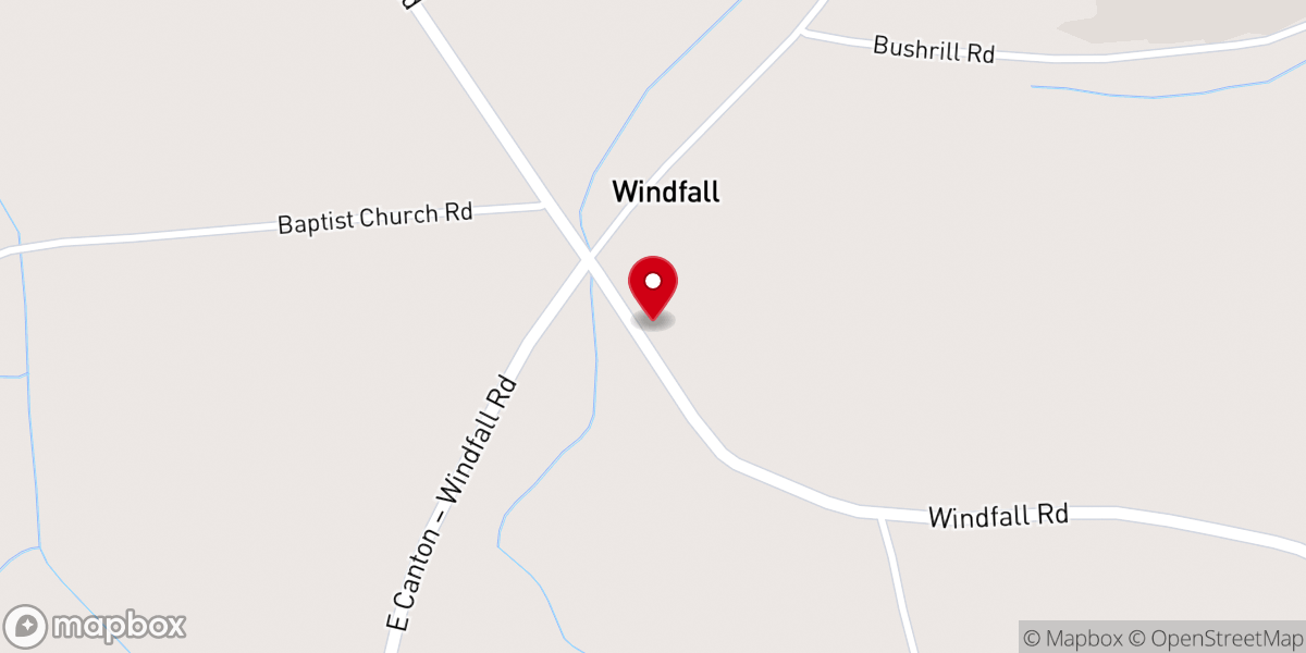Map showing location of Windfall United Methodist Church