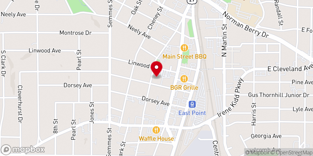 Map showing location of East Point Presbyterian Church
