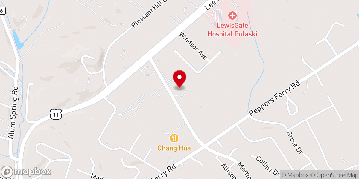 Map showing location of Pulaski Presbyterian Church in America