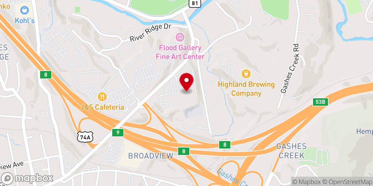 Map showing location of Biltmore Church - East Asheville Campus