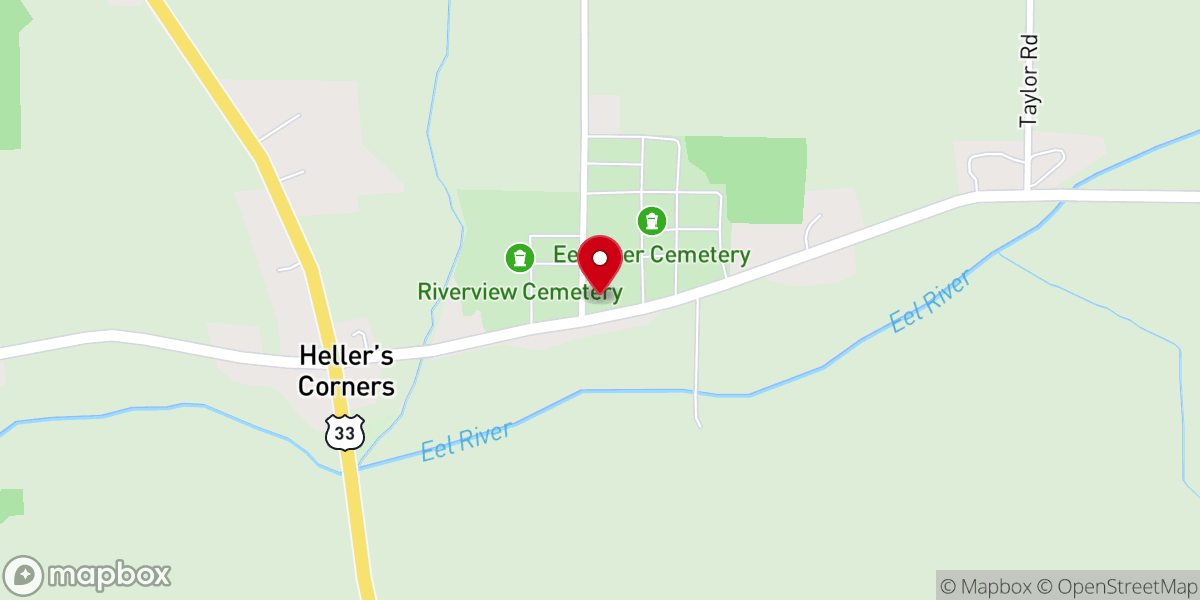 Map showing location of Eel River Church