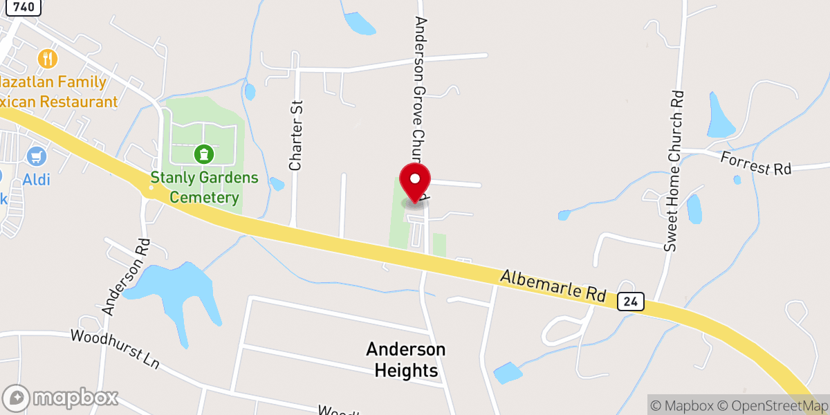Map showing location of Anderson Grove Church