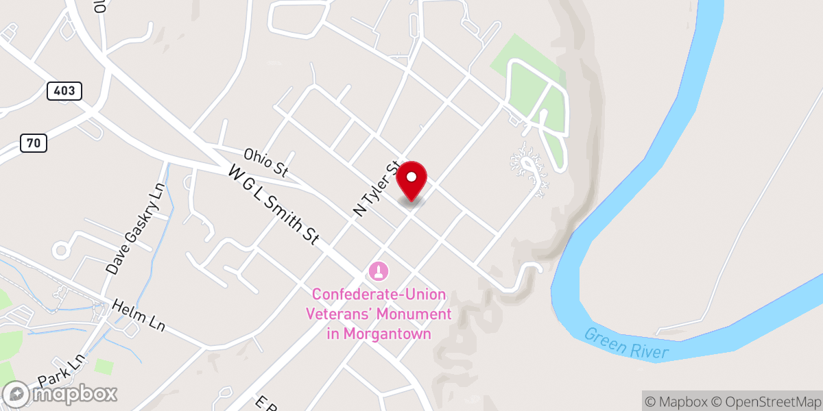 Map showing location of Morgantown First Methodist Church
