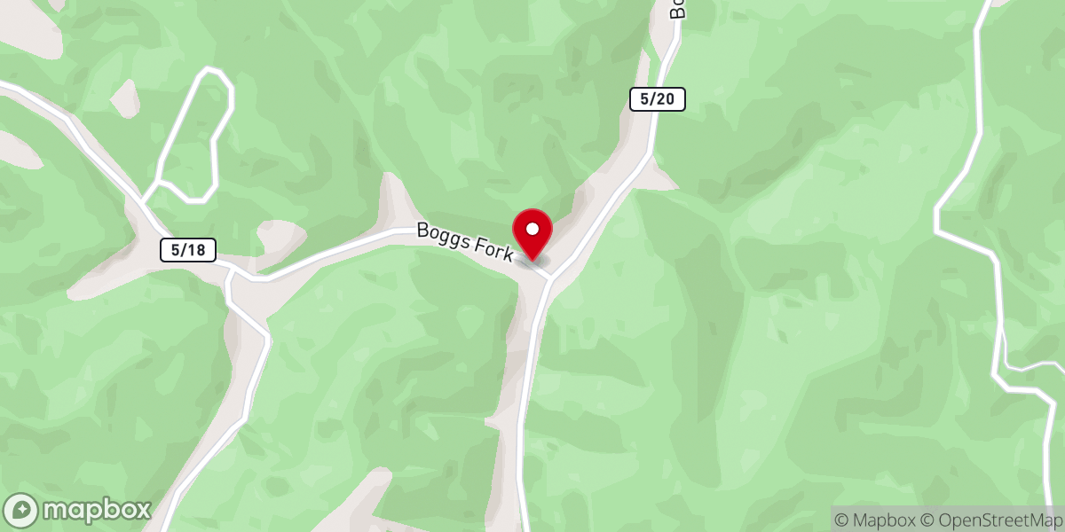 Map showing location of Boggs Fork Community Church