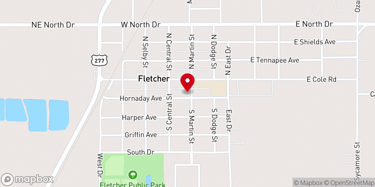 Map showing location of Fletcher First Baptist Church