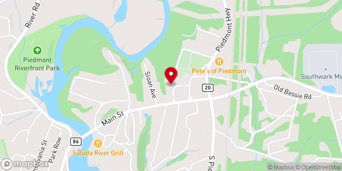 Map showing location of First Baptist Church of Piedmont, SC