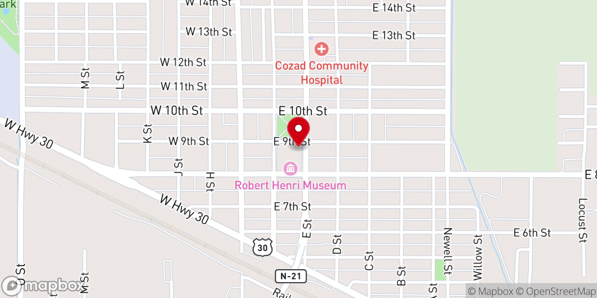 Map showing location of Cozad Presbyterian Church