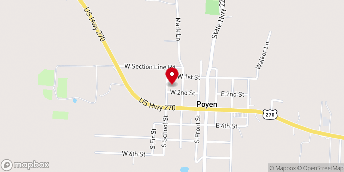 Map showing location of Poyen Missionary Baptist Church