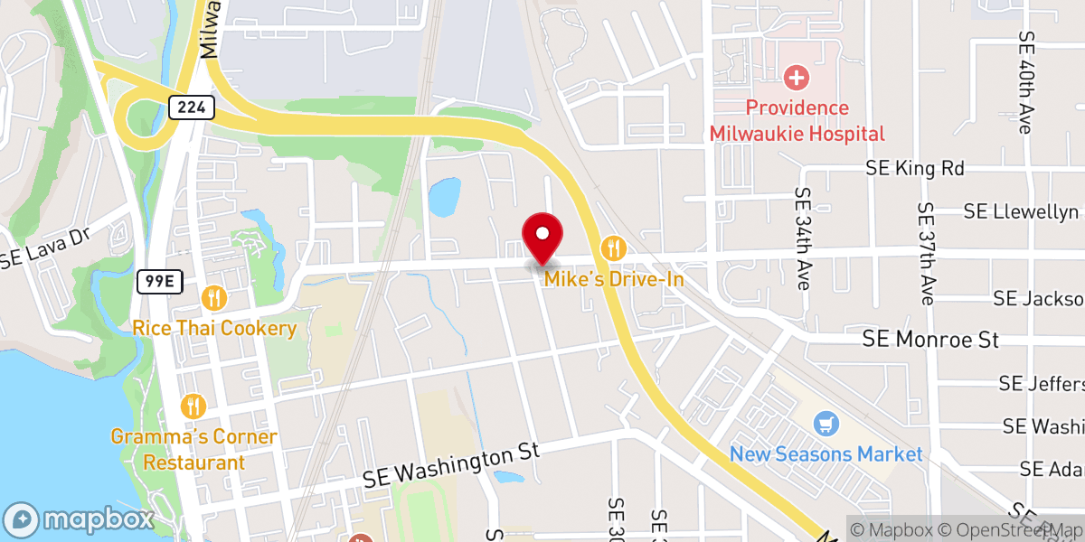 Map showing location of Stehn Family Chapels Milwaukie Tribute Center