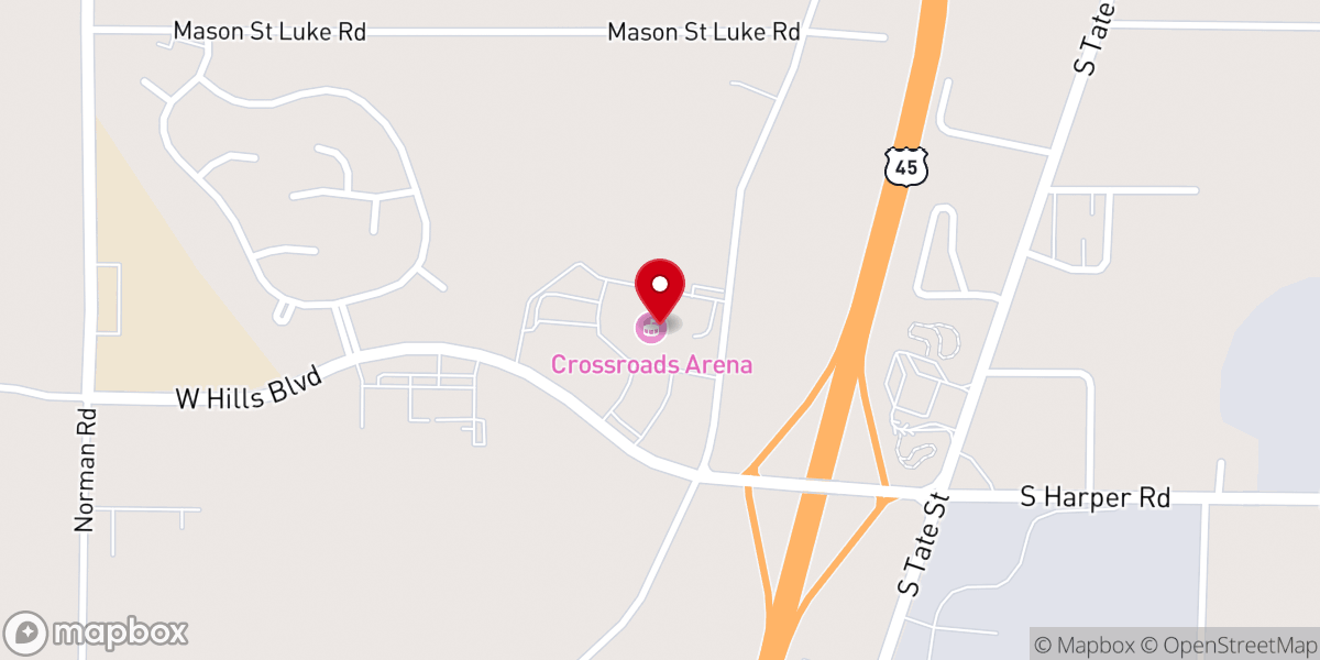 Map showing location of Crossroads Arena