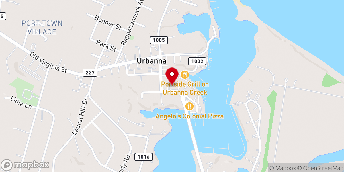 Map showing location of Urbanna Baptist Church