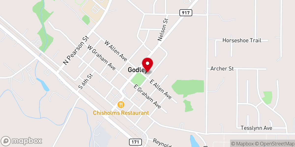 Map showing location of First Baptist Church of Godley