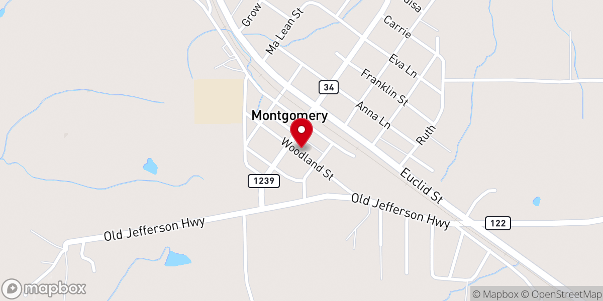 Map showing location of Montgomery Town Hall