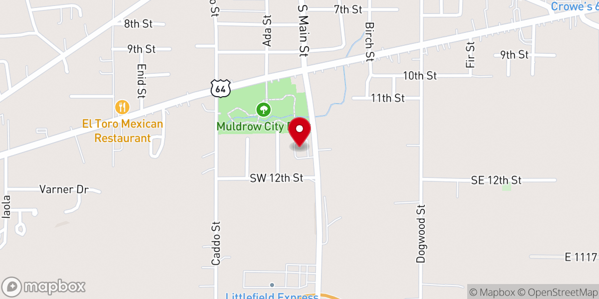 Map showing location of Muldrow Nazarene Church