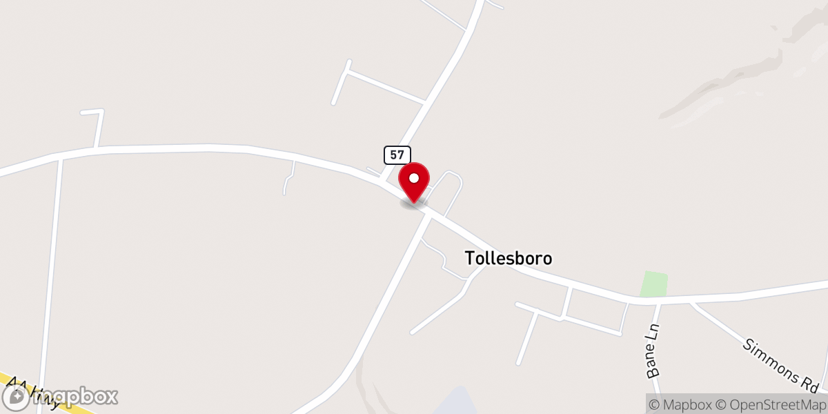 Map showing location of Tollesboro Christian Church