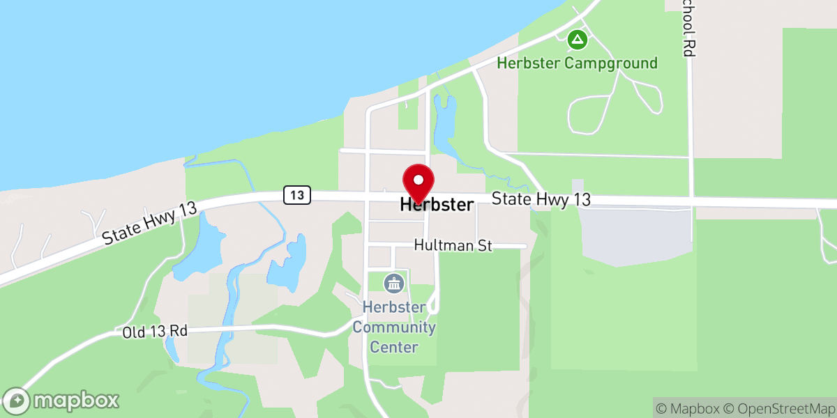 Map showing location of Herbster Community Church