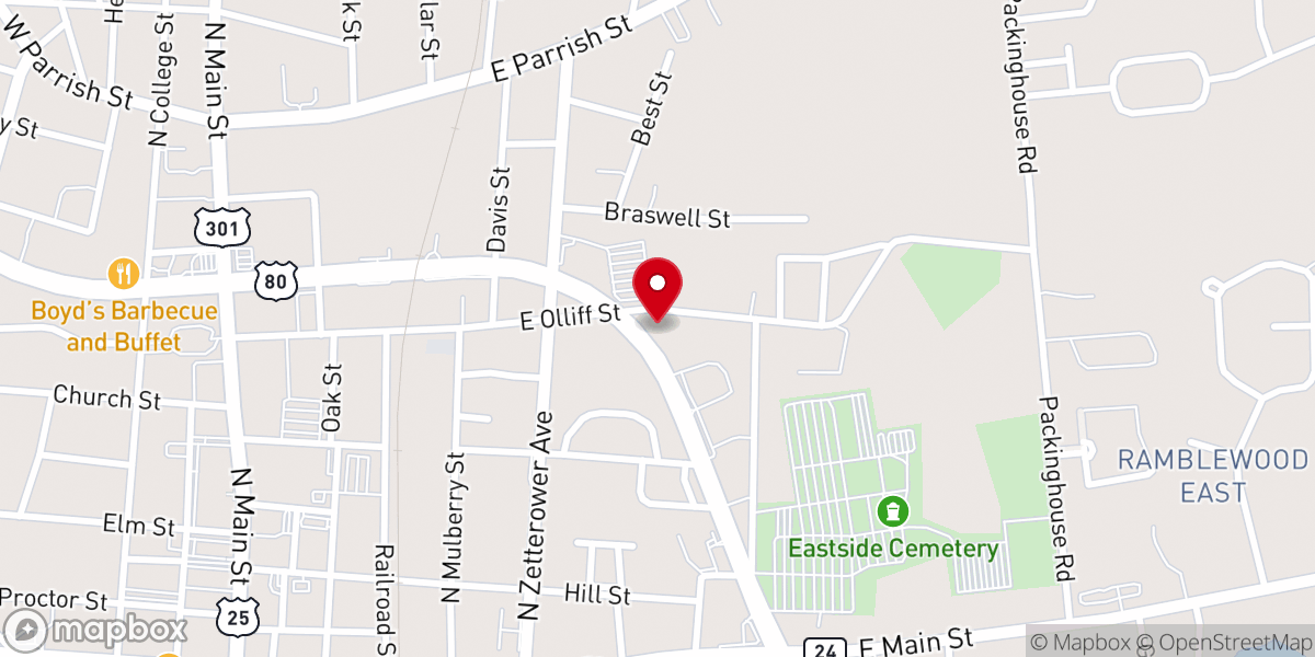 Map showing location of Thomas Grove Baptist Church
