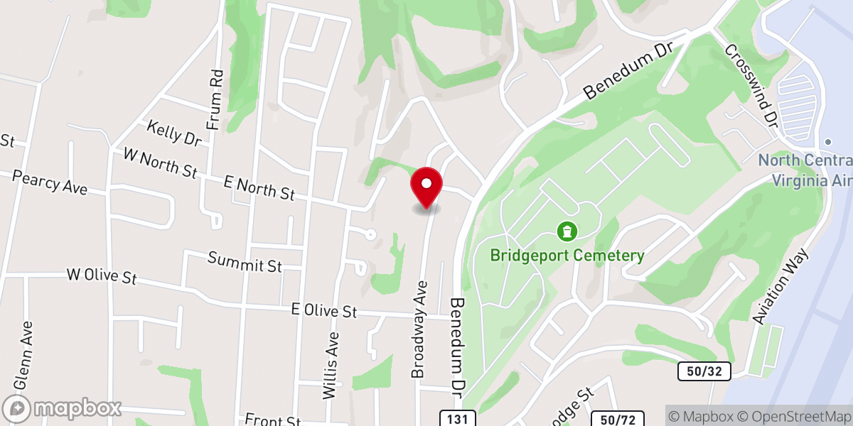 Map showing location of Bridgeport Free Methodist Church