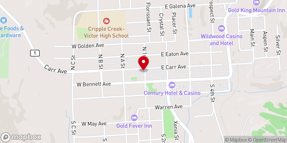 Map showing location of Cripple Creek Baptist Church