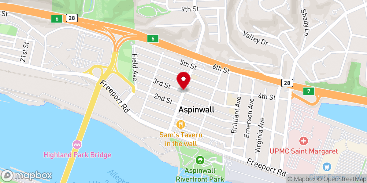 Map showing location of Aspinwall Presbyterian Church