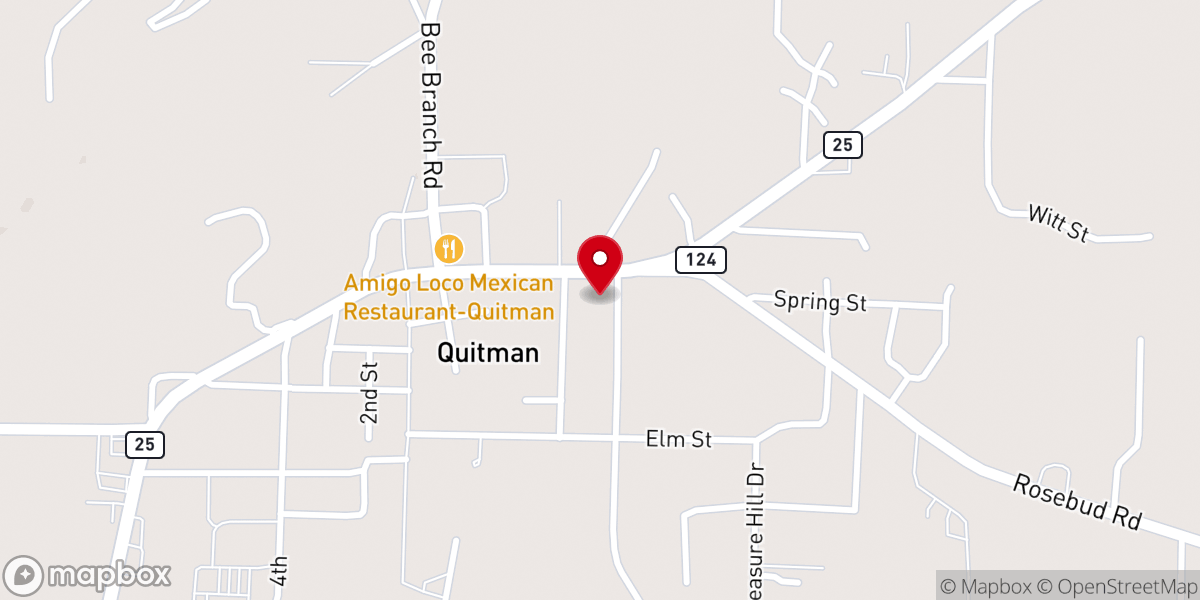 Map showing location of Quitman First Baptist Church