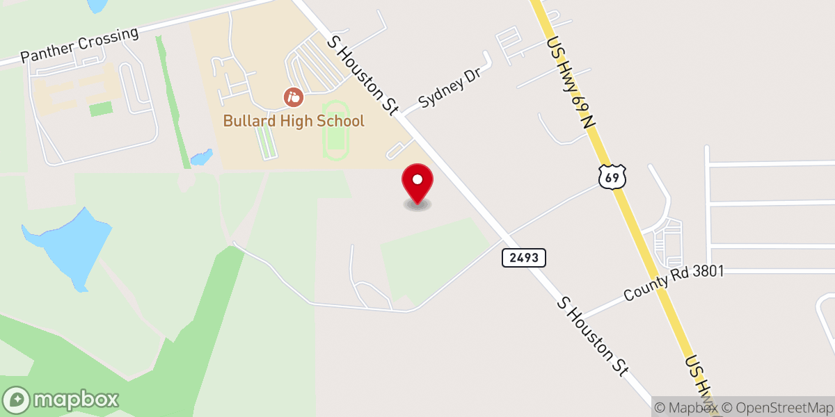 Map showing location of First Baptist of Bullard