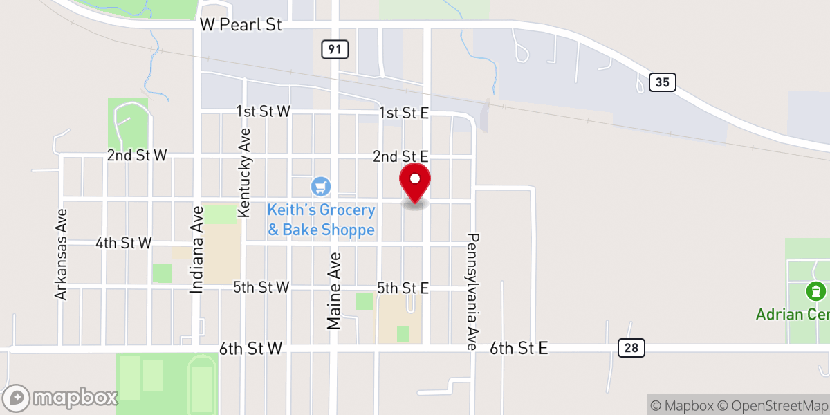 Map showing location of Adrian United Methodist Church