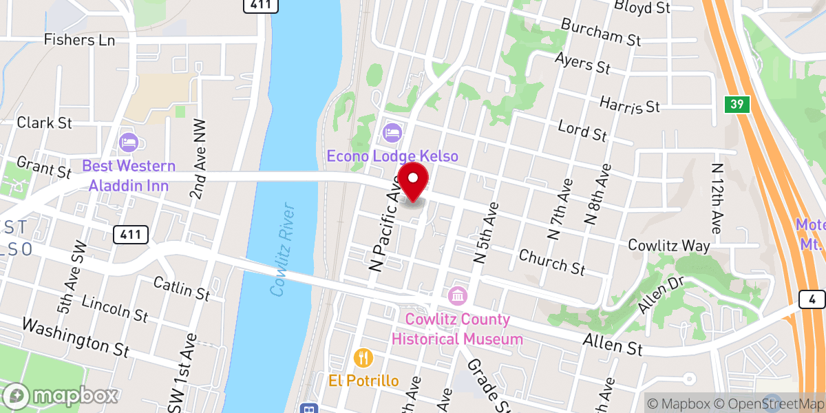 Map showing location of Kelso United Methodist Presbyterian Church