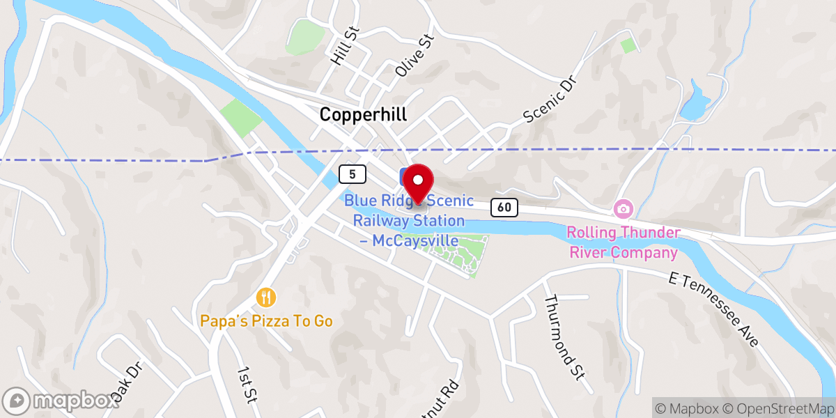 Map showing location of First Baptist Church of McCaysville and Copperhill