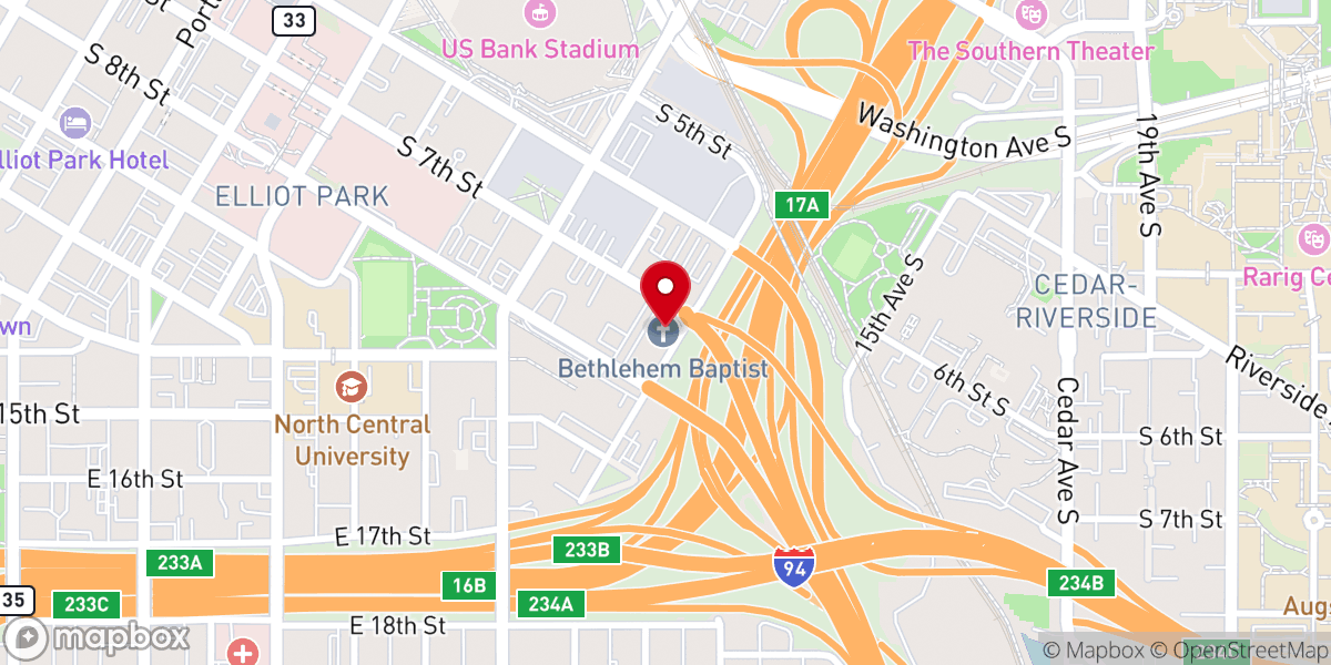 Map showing location of Bethlehem Baptist Church