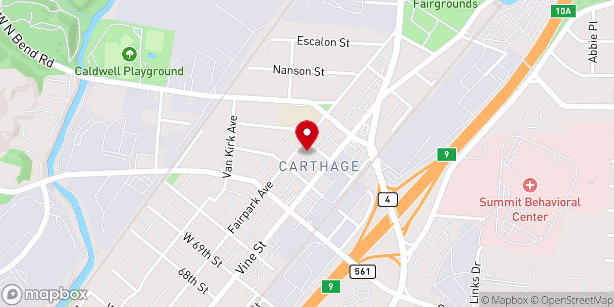 Map showing location of Carthage Christian Church