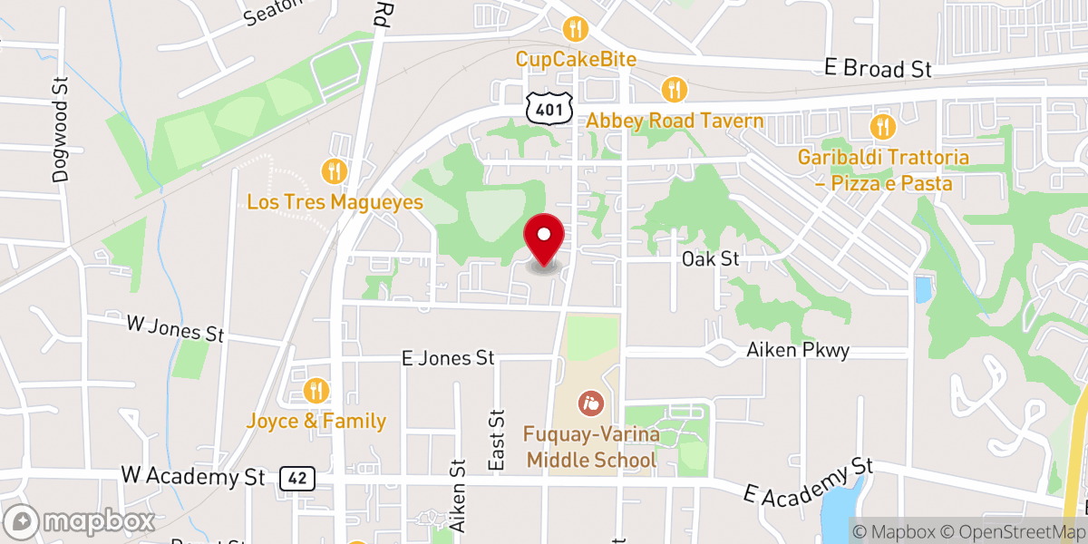 Map showing location of Fuquay Varina Baptist Church