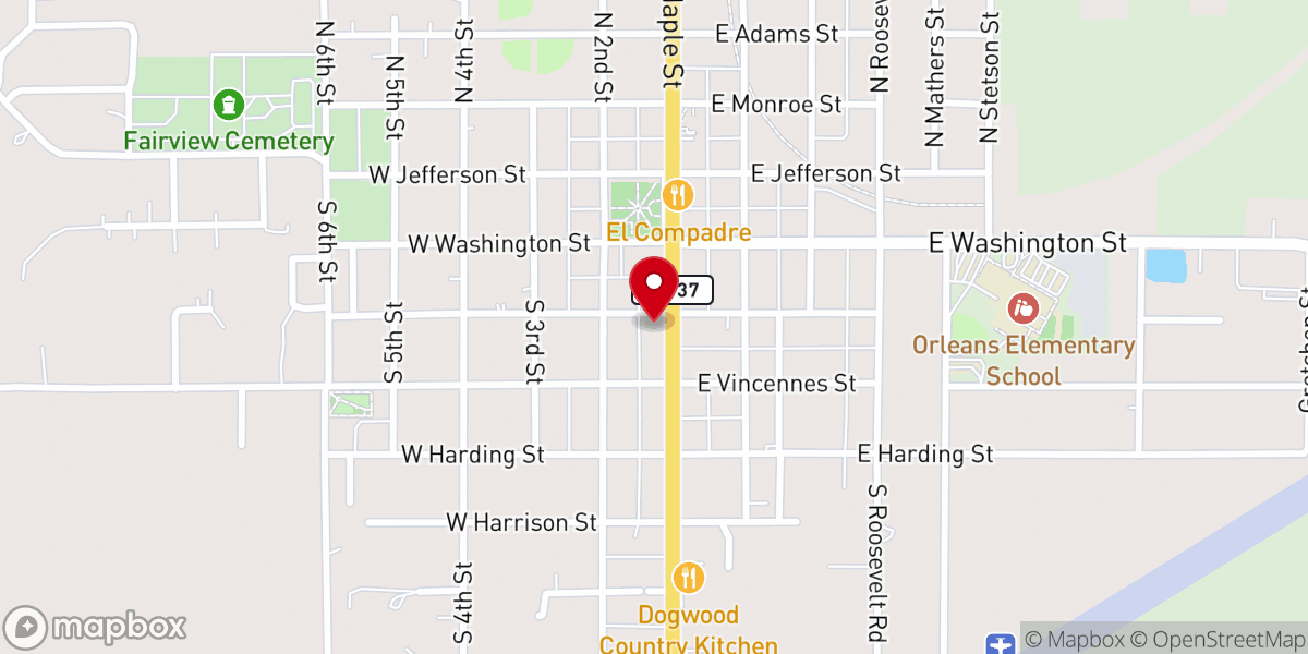 Map showing location of Orleans Christian Church