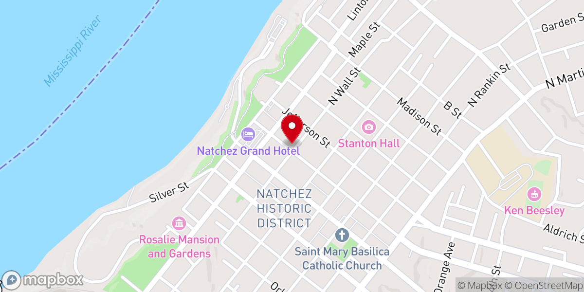 Map showing location of Natchez Civic Center
