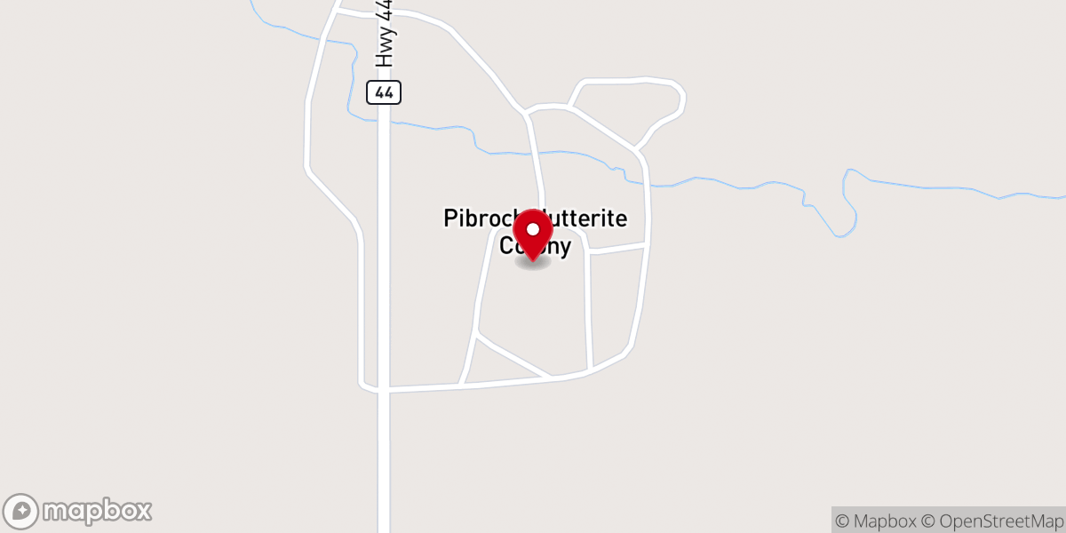 Map showing location of Pibroch Hutterite Colony