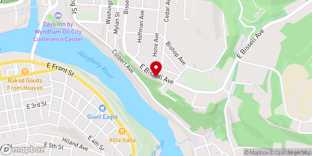 Map showing location of Oil City Free Christian Church