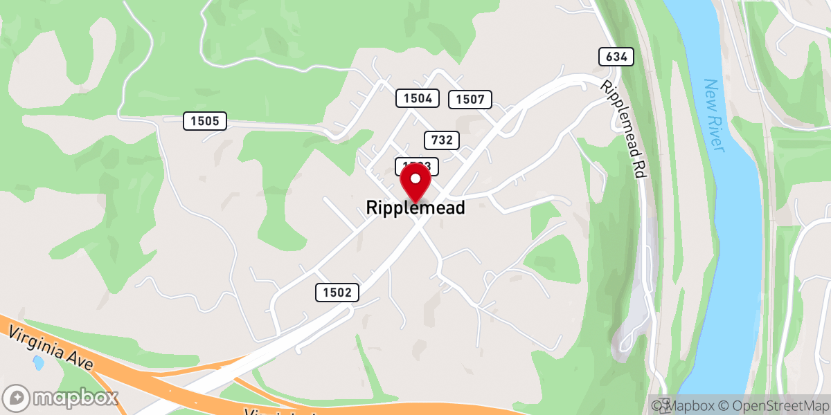 Map showing location of Ripplemead