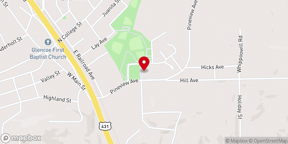 Map showing location of Cove Creek Baptist