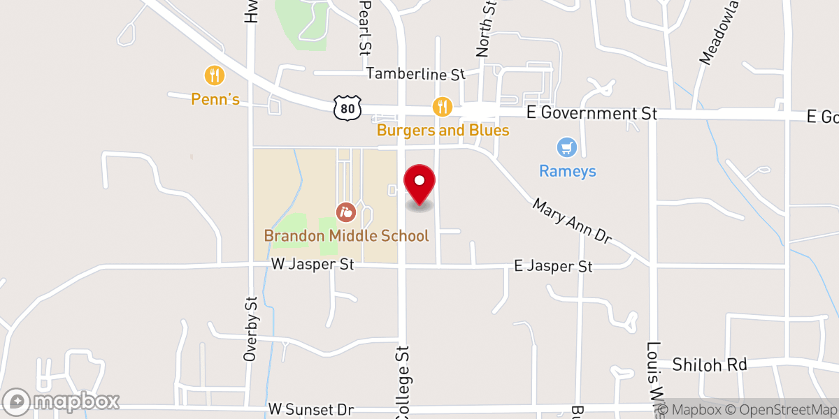 Map showing location of First Baptist Church of Brandon