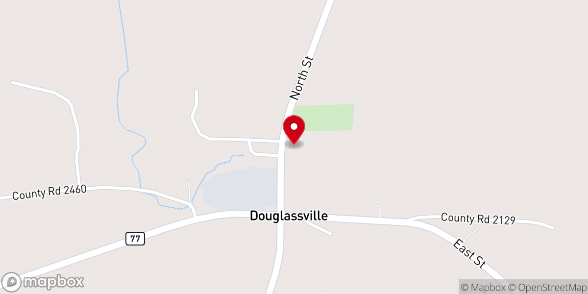 Map showing location of Douglassville Baptist Church
