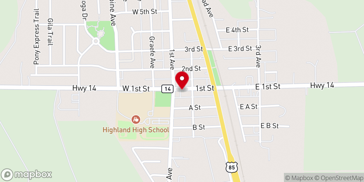 Map showing location of High Plains Harvest Church